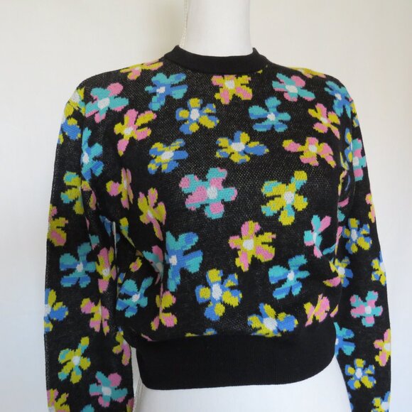 aLAB Floral Black Multicolor Long Sleeves Cropped Women’s Sweater M - Picture 2 of 9